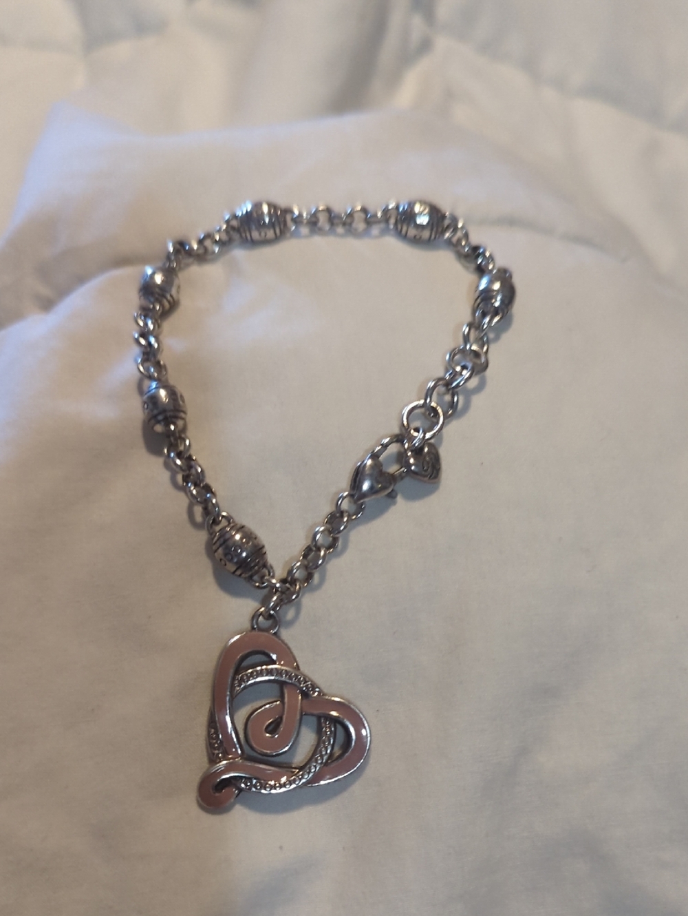 Brighton Silver-Tone Heart Link Charm Bracelet